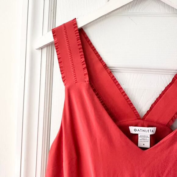 Athleta Savannah Rust Orange Currant Red Ruffle Strap Wide Leg Jumpsuit 6 - Picture 6 of 13